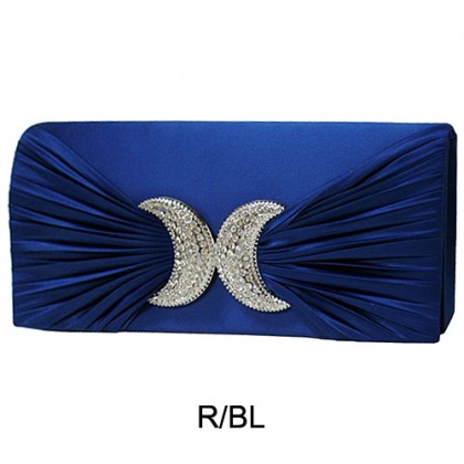 Evening Bag - 12 PCS - Satin Pleated W/ Rhinestone Accent Charm - Royal Blue - BG-EBS1156RBL